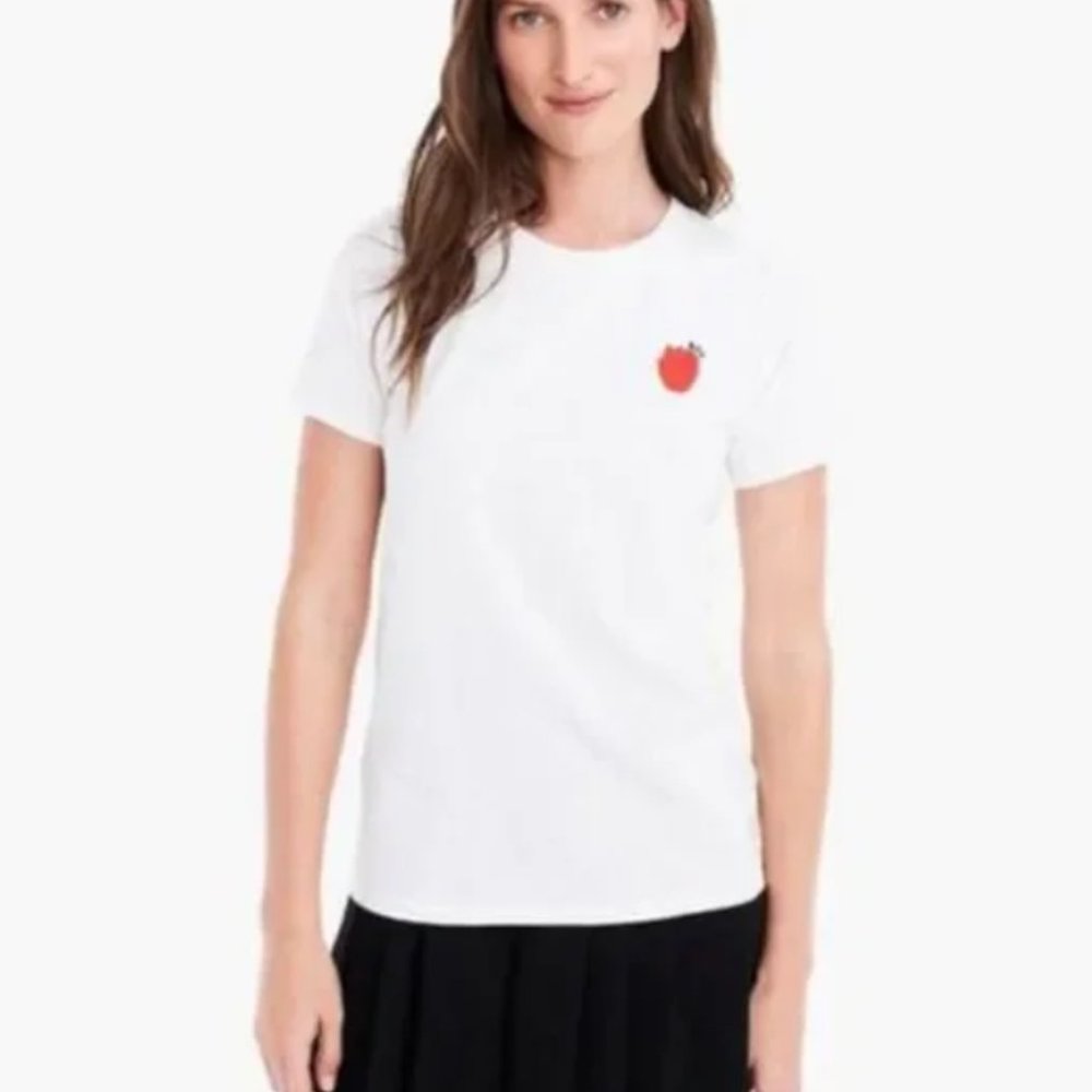 J. Crew T-Shirt Top The Big Apple NYC White Embroidered Short Sleeve Item L1488